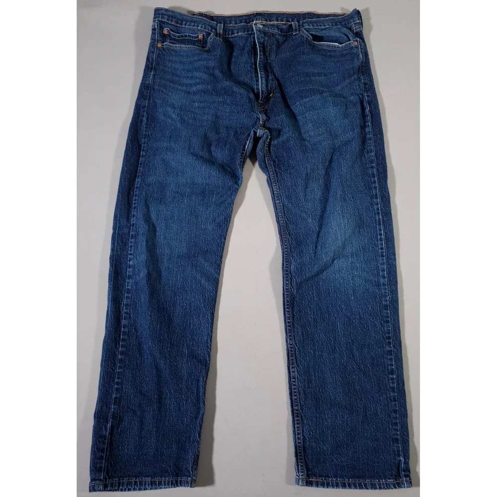 Levi's 505 Regular Fit Jeans Mens 42x32 Blue Dark Wash‎ Straight Leg Denim